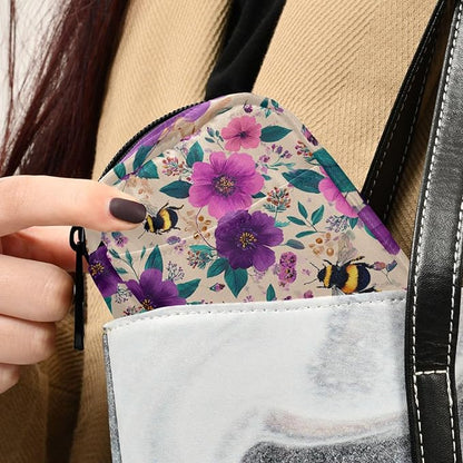 Beige Bees and Colorful Flowers Travel Pill Organizer Case Box Container Weekly Portable Vitamin Medicine Holder Storage Bag with Zipper Removable