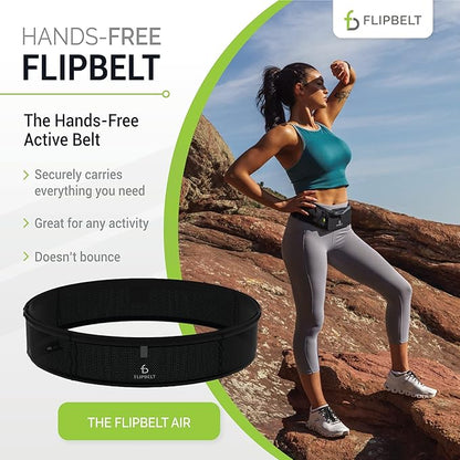 FlipBelt Lightweight Running Air Belt, Fitness and Running Fanny Pack for Women and Men, Non Chafing Waist Band Pack for Phone, Keys, Money, Moisture Wicking Storage Belt, USA Company