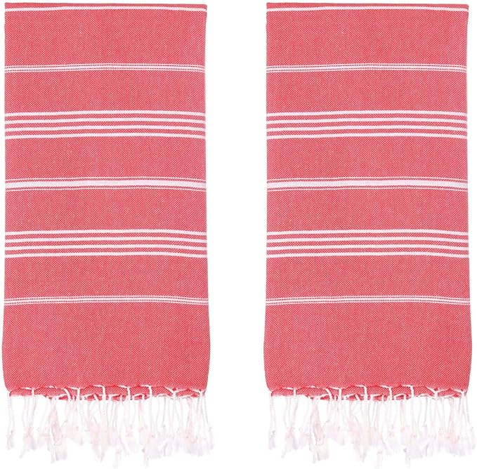 Turkish Beach Towels, Pack of 2 | Oversized, Quick Dry, Sand Free | 100% Cotton, Large 38x71 Towels for Beach, Pool, Travel | Ultra-Soft, Compact, and Absorbent | Red