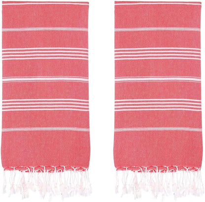 Turkish Beach Towels, Pack of 2 | Oversized, Quick Dry, Sand Free | 100% Cotton, Large 38x71 Towels for Beach, Pool, Travel | Ultra-Soft, Compact, and Absorbent | Red