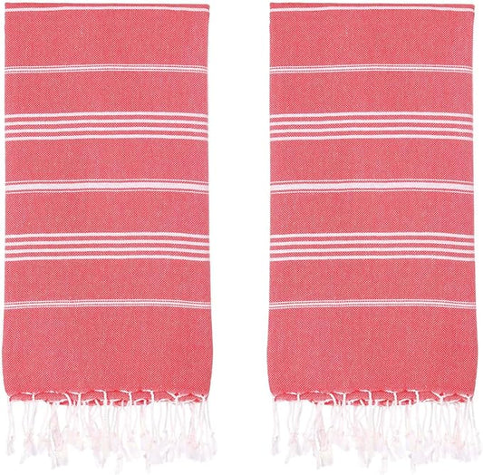 Turkish Beach Towels, Pack of 2 | Oversized, Quick Dry, Sand Free | 100% Cotton, Large 38x71 Towels for Beach, Pool, Travel | Ultra-Soft, Compact, and Absorbent | Red
