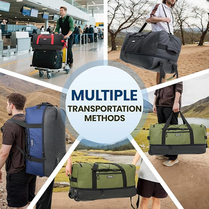 Fanwoli 30'' Large Rolling Duffle Bag with 2 Wheels - No-Sag Design for Heavy Loads, Expandable 100L-120L Duffel Wheeled Luggage with Soft Handle & Lock, Waterproof Foldable for Travel, Camping,Moving