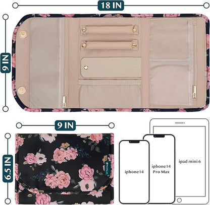 Pavilia Foldable Jewelry Organizer - Travel Roll Bag with Compartments for Earrings, Rings, Necklaces, Bracelets - Packing Accessory