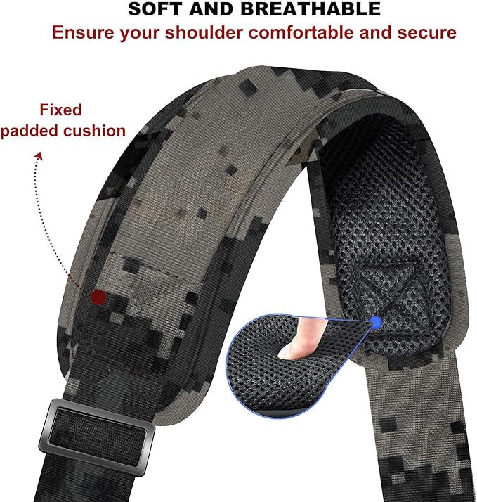 ZINZ 60" Universal Bag Strap with Ultra-Thick Fixed Breathable Pad Adjustable Heavy-Duty Shoulder Strap for Laptop Bag Crossbody Luggage Gym Bag Camera Bag and More,Camouflage Gray