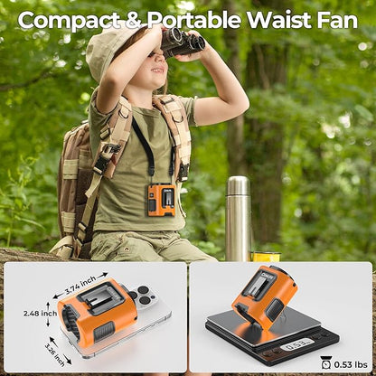 Portable Mini Waist Fan - Personal Wearable Clip on Belt Fan, Rechargeable Battery Operated, Max 25H Cooling,4 Speeds 13000RPM Turbo Hands-Free Shirt Neck Fan for Outdoor Jobsite Camping Traveling