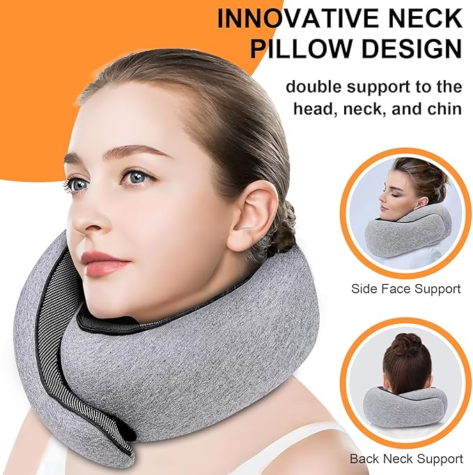 Neck Travel Pillow | Memory Foam Neck Pillow for Comfort on Airplane, Compact Ergonomic Design for Traveling, Car Rides, Home Offices Use, Ideal for Adults Women Men (Pink)