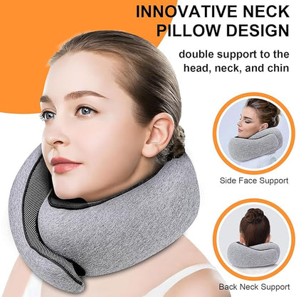 Neck Travel Pillow | Memory Foam Neck Pillow for Comfort on Airplane, Compact Ergonomic Design for Traveling, Car Rides, Home Offices Use, Ideal for Adults Women Men (Pink)