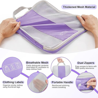 10 Set Compression Packing Cubes for Travel Essentials,Compressible Expandable Packing Cubes for Suitcase,OlarHike Luggage Organizer Bags for Travel,Handy Helper for Organizing Clothes(Light Purple)