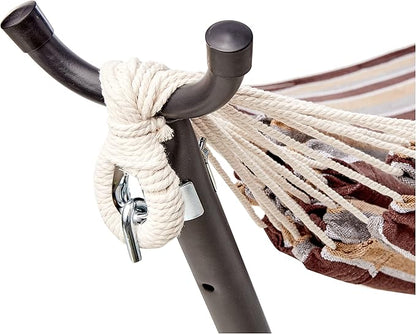 Amazon Basics Double Hammock with 9-Foot Space Saving Steel Stand and Carrying Case, 450 lb Capacity, Cream Wave, 110x47x43 inches