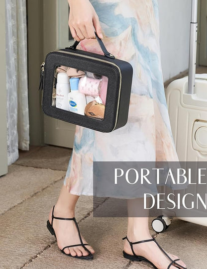 Popvibe Clear Makeup Bag Travel Cosmetic Case Transparent Toiletry Bag with Zipper, Portable Make Up Organizer Traveling Compact Car Bag for Essentials