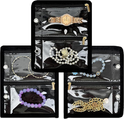 Travel Jewelry Organizer Case,Jewelry Bags for Traveling, Jewelry Binder with 24 Pcs Clear Zipper Velvet Pouches (Inner Pages, 3 PCS)