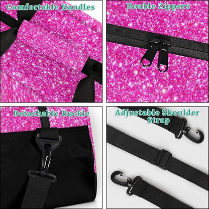 Personalized Kids Sports Duffel Bag with Name Custom Weekender Overnight Bag for Boys Girls Gym Bag Travel Dance Gymnastics Duffel Bag, HotPink Glitter