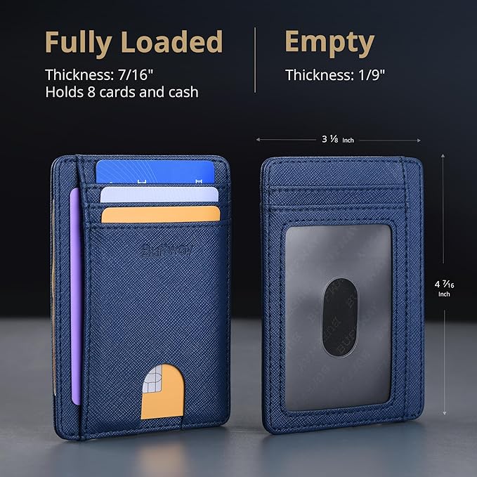 Buffway Slim Minimalist Front Pocket RFID Blocking Leather Wallets for Men and Women - Cross Blue