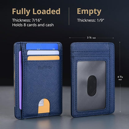 Buffway Slim Minimalist Front Pocket RFID Blocking Leather Wallets for Men and Women - Cross Blue