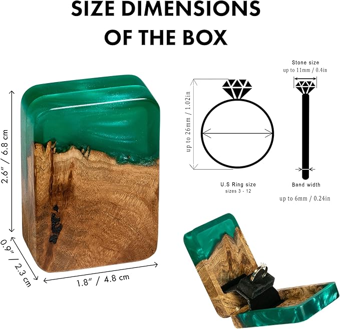 RWA Slim Engagement Ring Box for Proposal – Unique Wedding Ring Holder & Jewelry Display Case – Travel Jewelry Organizer, Ring Bearer Box, Proposal Gift, Wedding Ring Box for Ceremony, FLIP, black