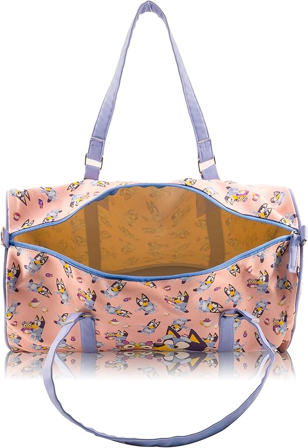 Bluey Mini Duffle Bag for Kids | Bluey and Bingo Small Travel Bag with Shoulder Strap | Lightweight PU Overnight Bag for Girls and Boys | Weekender Tote for Travel | Ages 3+