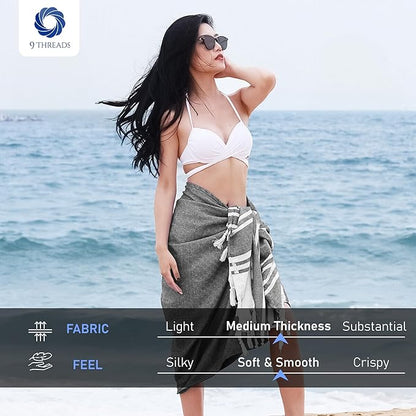 Cotton Turkish Beach Towel Towels Oversized 36"x72" Pool Absorbent Extra Large Quick Dry Sand Travel Towel (Grey, 4 Pack)