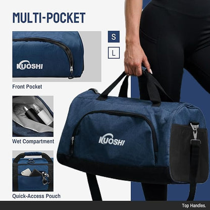 56L Gym Bag Sports Duffle Bag with Shoe Compartment & Wet Pocket, Carry-on Luggage Bag with Quick-Access Pouch, Weekender Overnight Travel Bag for Men & Women