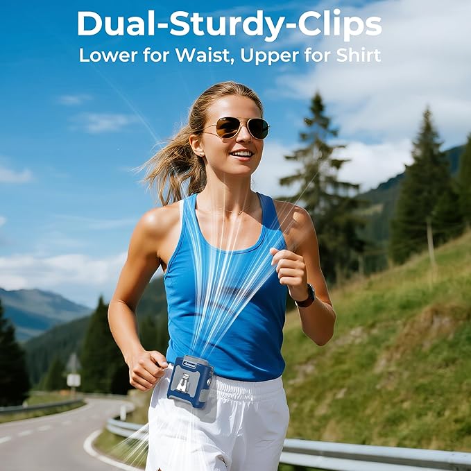 AMACOOL Portable Waist Fan Clip On, MAX 40H Work Time, 10000mAh Rechargeable Wearable Shirt Fan with Light, 16000RPM Powerful 5 Speed Belt Fans Personal Cooling Fans for Outdoor Jobsite Travel