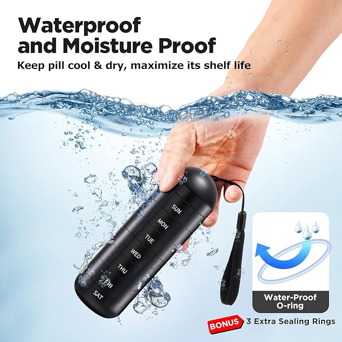 Zannaki XL Metal Travel Pill Organizer, Extra Large Waterproof Weekly Pill Box, Aluminum Alloy Pill Case Container, BPA Free 7 Day Daily Medicine Organizer Holder for Vitamin, Fish Oil, Supplement