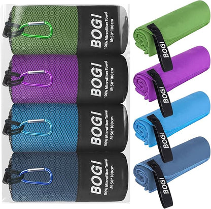 BOGI 4 Pack Microfiber Travel Sports Towel-Quick Dry Towel, Soft Lightweight Microfiber Camping Towel Absorbent Compact Travel Towel for Camping Gym Beach Bath Yoga Swimming Backpacking-4 pcs Medium