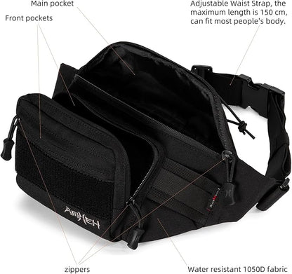 3.5L Military Tactical Fanny Pack | Molle, Quick Access, EDC, Hiking, Travel, Fit Most Men's Waist (Black)