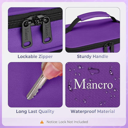Mancro Dual Layers Pill Bottle Organizer Bag, Medicine Pill Organizer Bag with Lockable Zipper, Medicine Travel Bag for Pills, Vitamins, Pill Cutters, Medical Supply for Home Storage, Purple