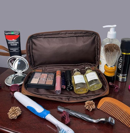 RUSTIC TOWN Leather Toiletry Bag for Men - Vintage Travel Gift Shaving Ditty Kit - Bathroom Shower Toiletries Hygeine Organizer - Cosmetic Makeup Bag for Women