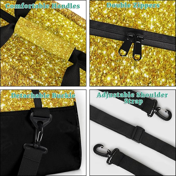 Personalized Kids Sports Duffel Bag with Name Custom Weekender Overnight Bag for Boys Girls Gym Bag Travel Dance Gymnastics Duffel Bag, Golden Glitter