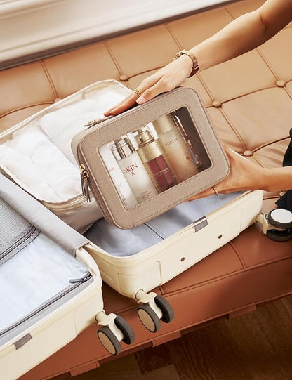 Popvibe Clear Makeup Bag Travel Cosmetic Case Transparent Toiletry Bag with Zipper, Portable Make Up Organizer Traveling Compact Car Bag for Essentials