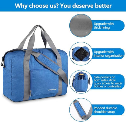 For Spirit Airlines Personal Item Bag 18x14x8 Foldable Travel Duffel Bag Underseat Carry-on Luggage for Women and men 30L(Blue)