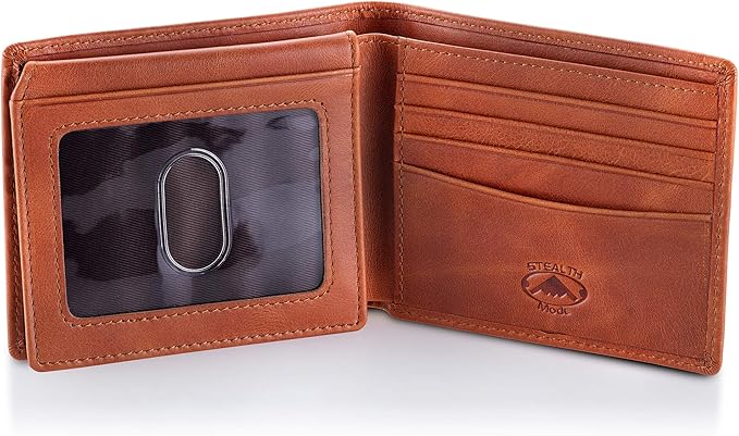 Stealth Mode Leather Bifold Wallet for Men With ID Window and RFID Blocking