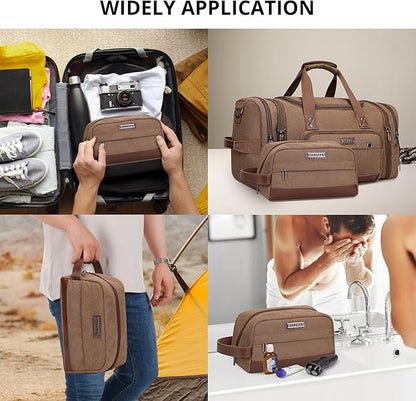 WITZMAN Toiletry Bag for Men Canvas Travel Bathroom Bag Lightweight Dopp Kit Mens Shaving Bag Cosmetic bag(A8011 Brown)