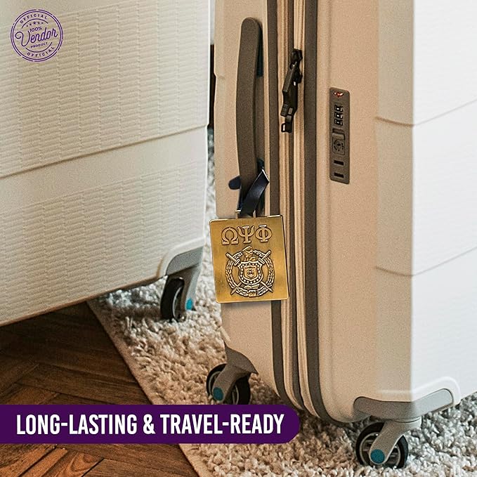 Omega Psi Phi Paraphernalia - Official Vendor - Set of 2 Luggage Tags - Greek Letters and Shield