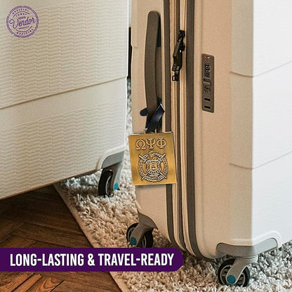 Omega Psi Phi Paraphernalia - Official Vendor - Set of 2 Luggage Tags - Greek Letters and Shield
