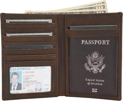 Polare Luxury RFID Blocking Leather Passport Holder Travel Wallet For Men and Women (Dark Brown Compass)