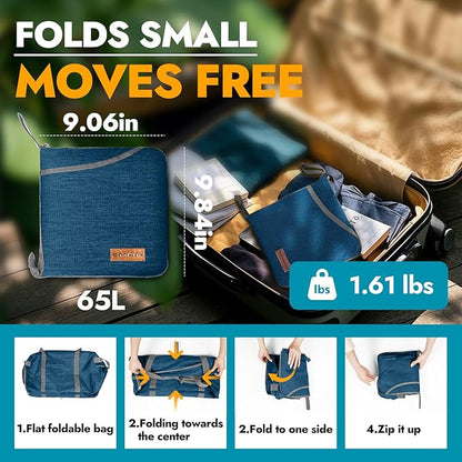 Canway 65L Travel Duffel Bag, Foldable Weekender Bag with Shoes Compartment for Men Women Water-proof & Tear Resistant (Aegean Blue, 65L)