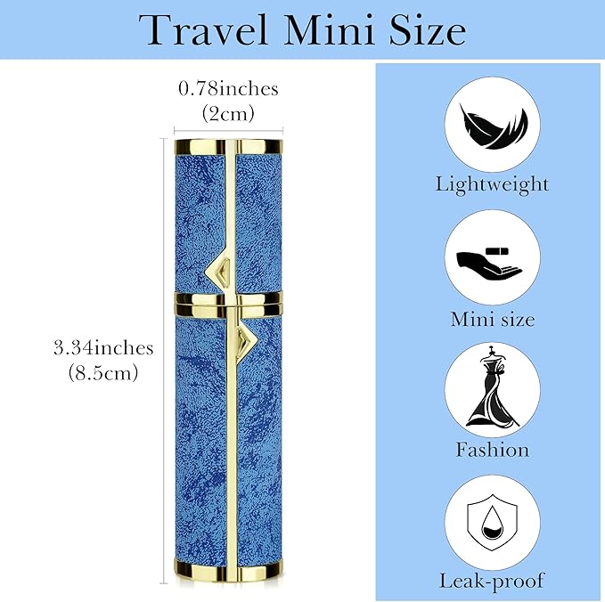 LUEXBOX 5ml Refillable Perfume Bottle, Faux Leather Atomizer Perfume Spray Pump, Portable Fragrance Mist Dispenser for Travel, Scent Mini Bottle with Pocket Size (Turquoise Blue)