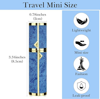 LUEXBOX 5ml Refillable Perfume Bottle, Faux Leather Atomizer Perfume Spray Pump, Portable Fragrance Mist Dispenser for Travel, Scent Mini Bottle with Pocket Size (Turquoise Blue)