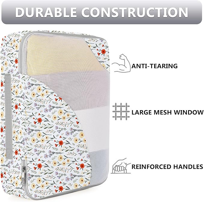 8 Set Packing Cubes for Travel, Gifts for Women Mom,Anti-Tearing Suitcase Organizer for Luggage with Shoe & Hanging Toiletry Bag,OlarHike Vacation Essentials & Accessories for Cruise Ship,Flower