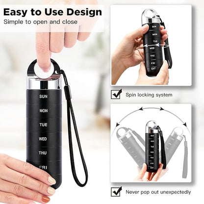 Zannaki Metal Travel Pill Organizer, Portable Waterproof Weekly Pill Box, Large Aluminum Alloy Pill Case Container, BPA Free 7 Day Daily Medicine Organizer Holder for Vitamin, Fish Oil, Supplement