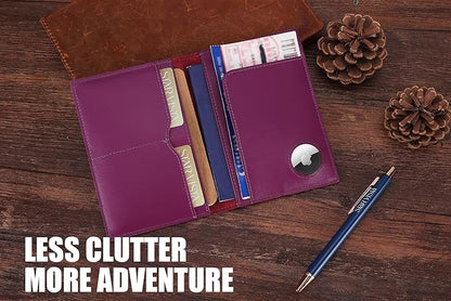 STAR VISTA Albatross Leather Travel Passport Holder, Minimalist Design, Calfskin Leather Case for Women and Men - Slim Passport Wallet, Bifold, RFID Blocking, with AirTag Holder, Violet