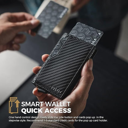 VULKIT Card Holder Wallet with Double ID Windows RFID Blocking Pop Up Wallet Minimalist Design for 12 Cards