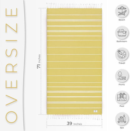 Turkish Beach Towel Quick Dry & Absorbent Oversized (39" x 71") - Compact, Versatile and Functional as Yoga Mat, Picnic Blanket, Travel Blanket, Bath, Camp and Shower Towel - Yellow