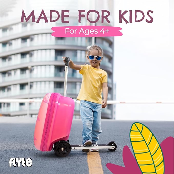 Flyte Fifi the Flamingo Scooter Suitcase - 2-in-1, 18 inch Ride on Suitcase for Kids, 25 Litre Capacity Kids' Luggage on Wheels for Boys and Girls Aged 4+, Rideable Carry on Children's Suitcases