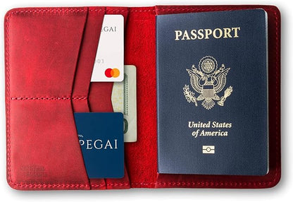 PEGAI Personalized Leather, Passport Holder For Travel | Handmade Passport Wallet Cover Case | Travel Document Holder, Passport Cover for Men, Women, and Family | Pike (Rose)