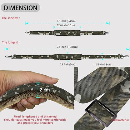 ZINZ Shoulder Strap Universal Bag Strap - 78" Ultra-Thick Padded with Dual Balanced Adjustable Buckles for Briefcase, Travel, Sports, Laptop, Crossbody Bag，Camouflage Green