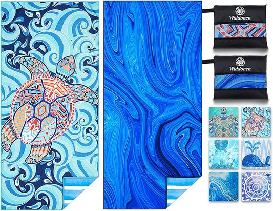 2 Pack Microfiber Lightweight Beach Towel Sand Free Quick Dry Absorbent Thin Compact Towels for Swimming Pool Camping Beach Accessories Large Easy Pack Travel Things for Vacation Essentials Gift