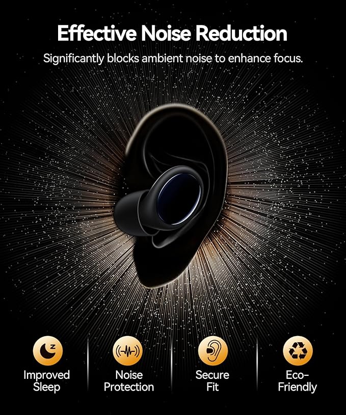 Ear Plugs for Sleeping 45dB Noise Cancelling Ear Plugs for Noise Reduction & Snoring, Concerts, Earplugs for Sleep, Sider Sleepers Airplane, Silicone Earplugs Reusable Concert Ear Plug +8Tip Black