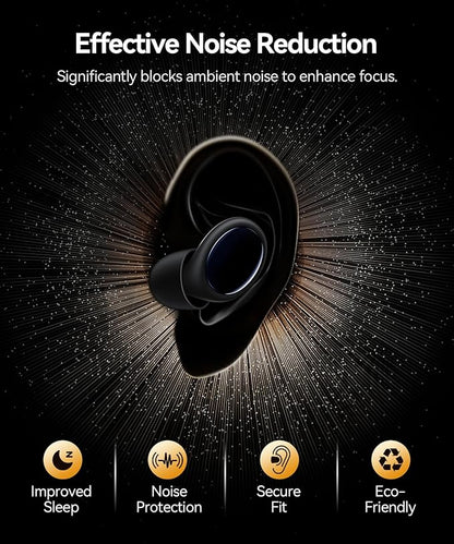 Ear Plugs for Sleeping 45dB Noise Cancelling Ear Plugs for Noise Reduction & Snoring, Concerts, Earplugs for Sleep, Sider Sleepers Airplane, Silicone Earplugs Reusable Concert Ear Plug +8Tip Black